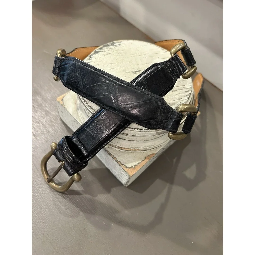Fossil Reptile Embossed Black Italian Leather Boho Belt Brass Buckle & Links‎ Sm